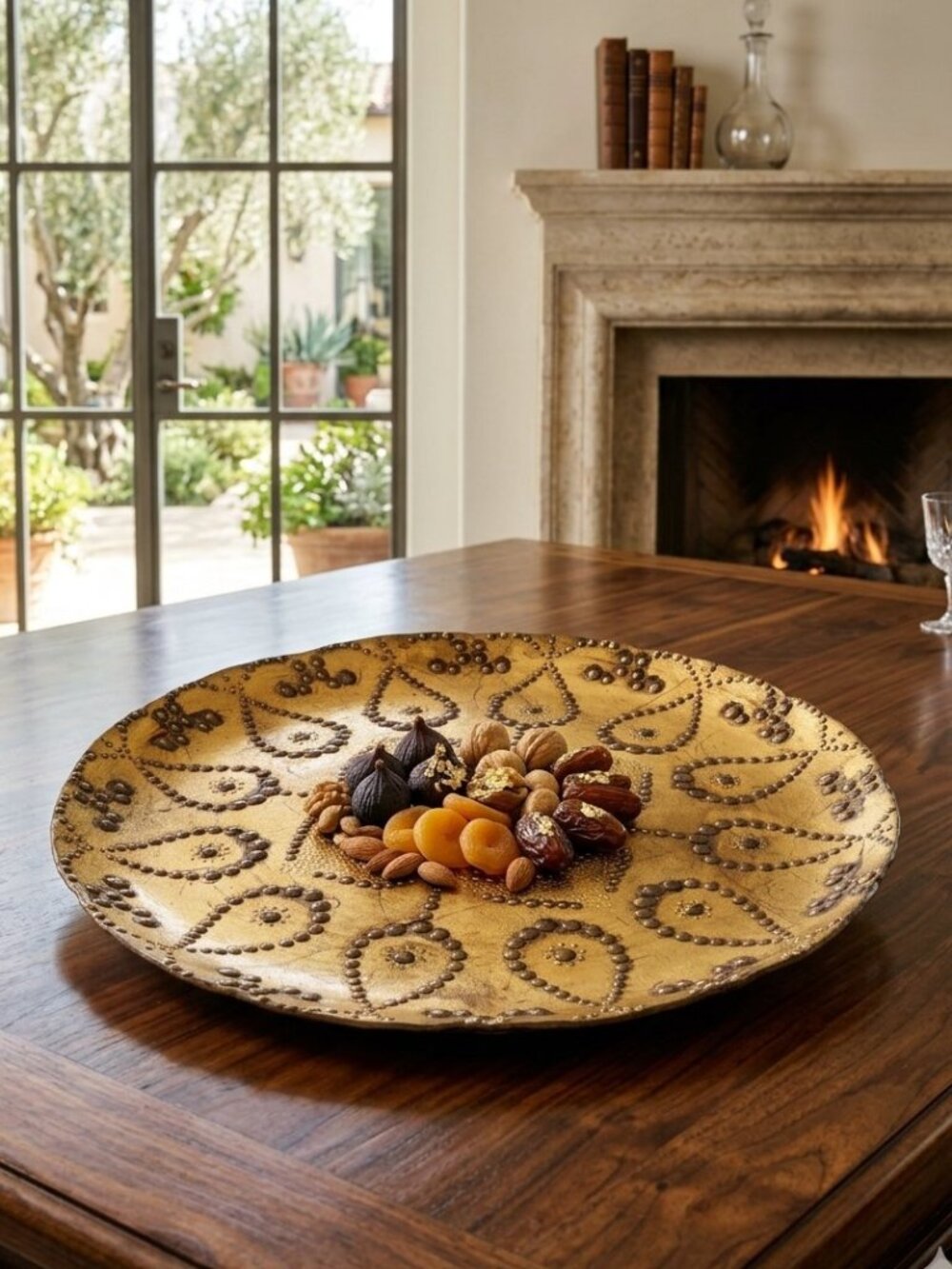 Stunning!  Reverse-painted Turkish Glass Mandala Platter.   15.5 inches